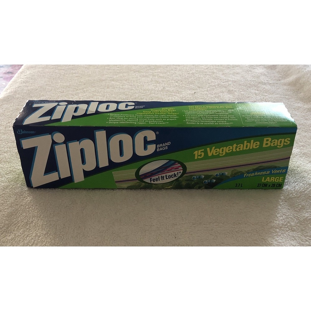 Vintage 1993 Ziploc Large 3.7L Vegetable Bags 15 Count Box Sealed